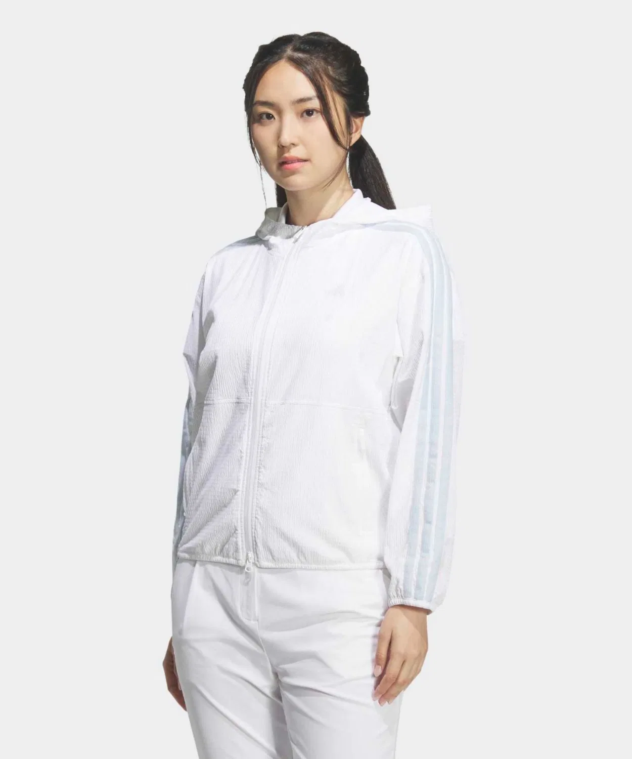 Женский жакет из сирсакера с полной застежкой-молнией, модель KA4308, Adidas, Белый