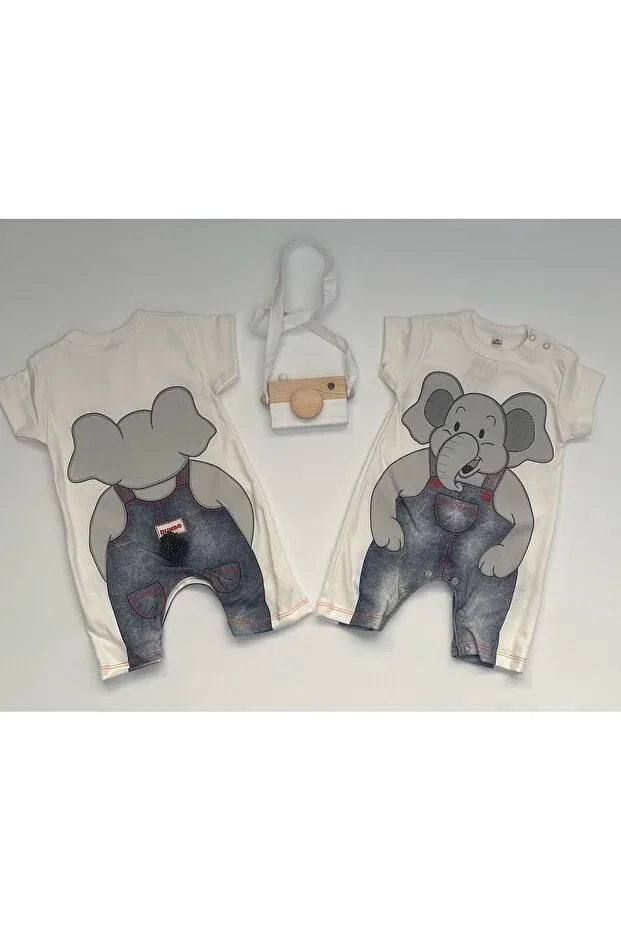 Детское боди-комбинезон для новорожденных с принтом Animal figured baby rompers Minibird Baby, Cream — фото 3