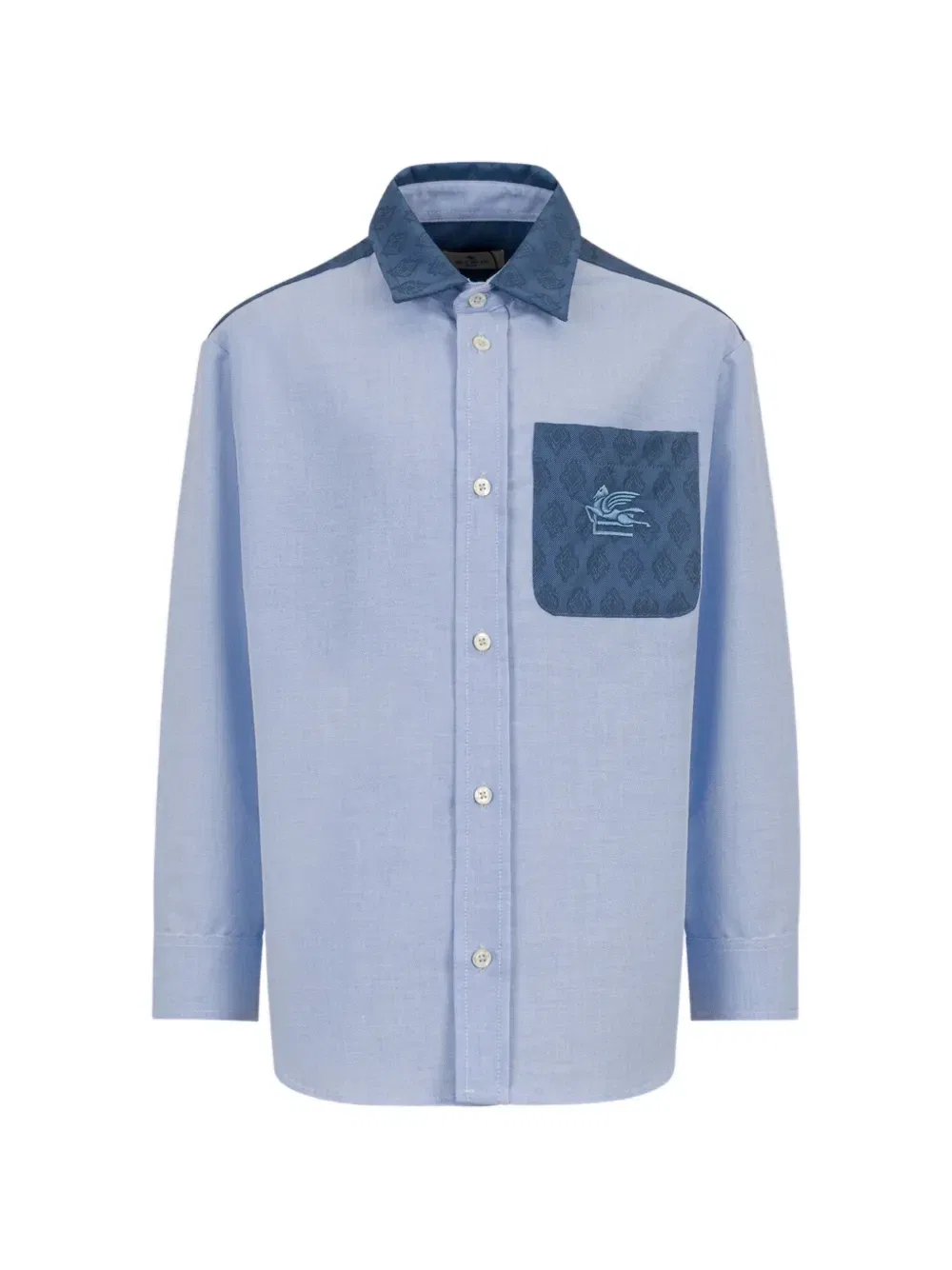 Хлопковая рубашка Оксфорд со вставками Etro Kids, синий