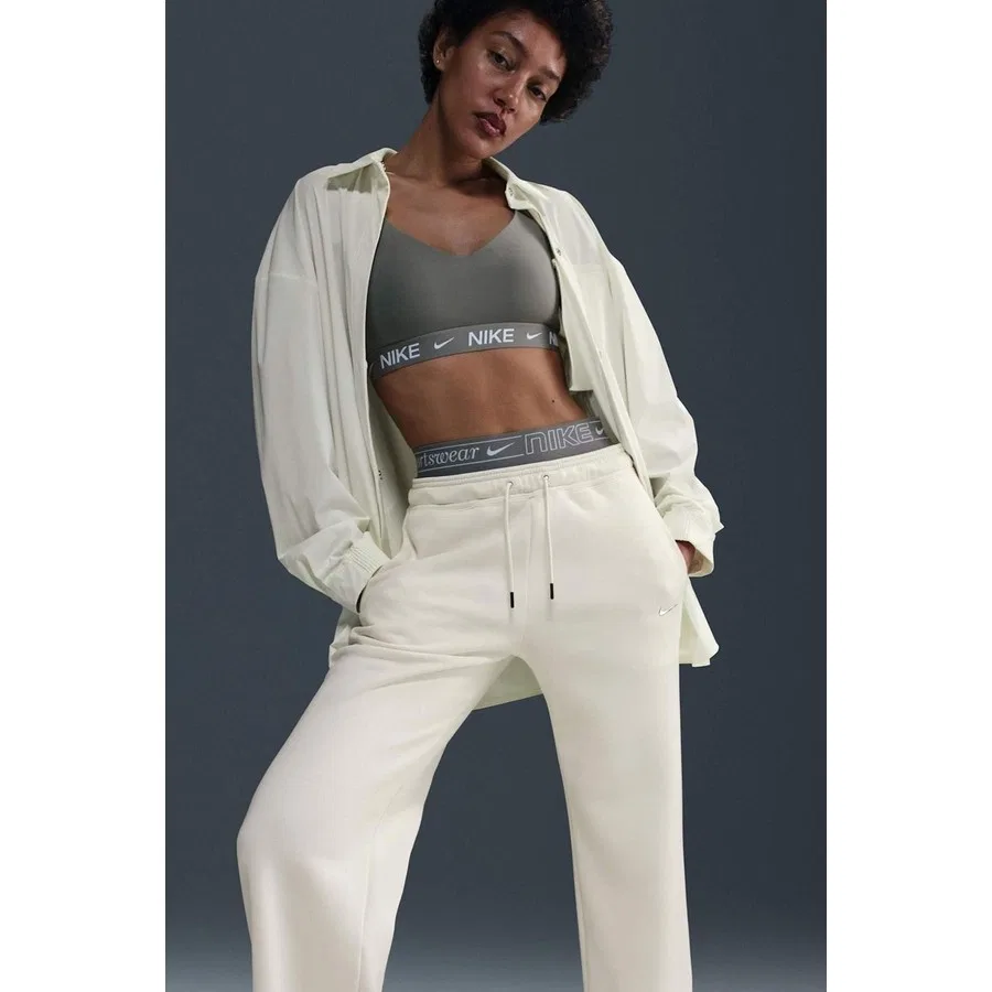 Женские спортивные брюки с высокой посадкой и деталью боксеров Phoenix Fleece Swoosh Wide Leg Joggers Nike, Кремовый — фото 4