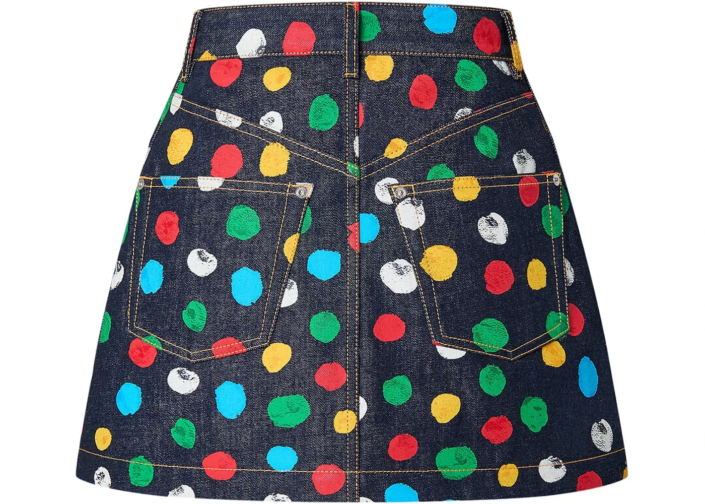 Женская мини-юбка с принтом Louis Vuitton x Yayoi Kusama Painted Dots Denim Mini Skirt, Indigo/Blue — фото 2