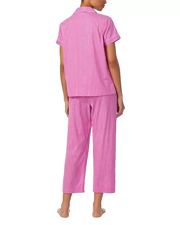 Женский комплект пижамы с коротким рукавом Classic Cropped Pant Pajama Set - Exclusive Ralph Lauren, Pink Stripe — фото 3