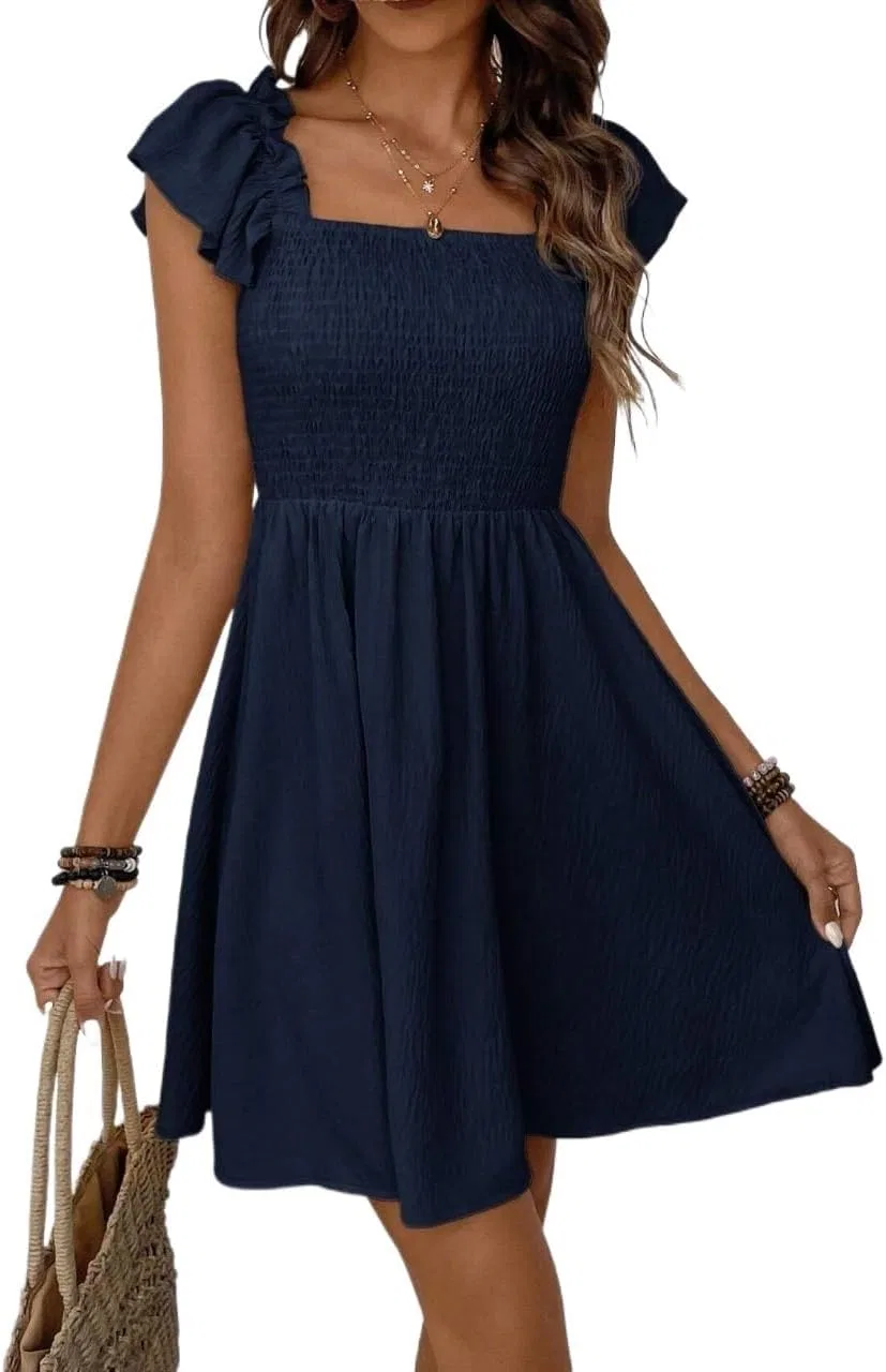 Женское повседневное платье с рюшами A-силуэта, Navy Blue