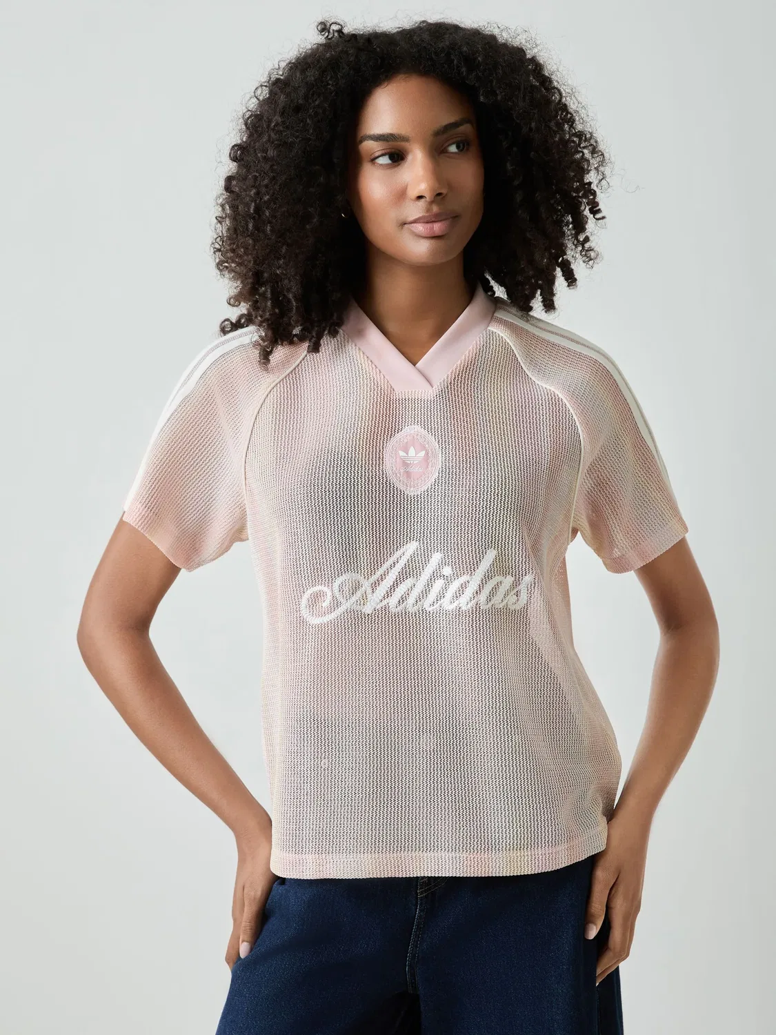 Adidas originals Розовая вязаная крючком футболка в полоску adidas Originals Football Inspired