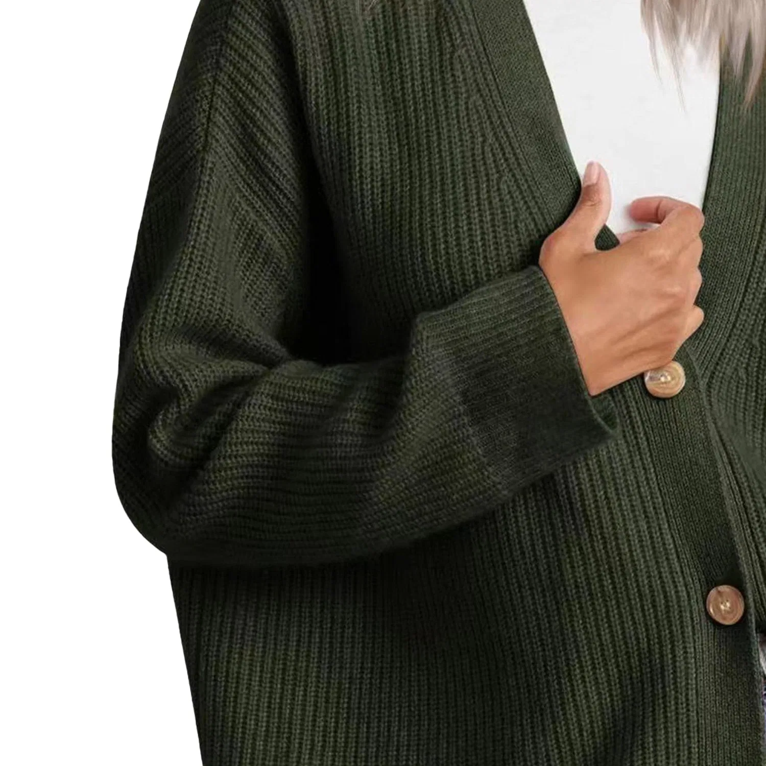 Женский кардиган с V-образным вырезом и длинным рукавом, Army Green — фото 4