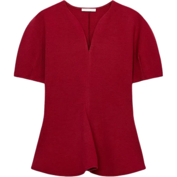 Женская футболка с V-образным вырезом, бордовая, ZARA, Burgundy