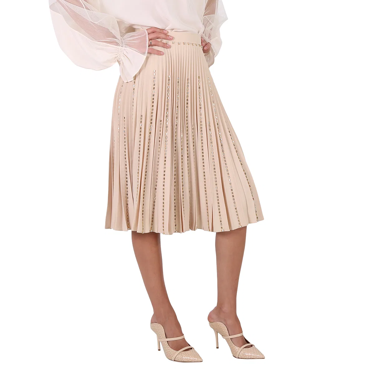 Юбка плиссе с кристаллами Burberry Plisse Soleil Crystal Detail Stretch Cady Skirt, Sesame — фото 3