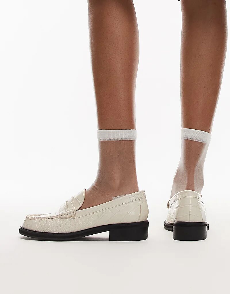 Лоферы Carter с отделкой сборками и крокодиловым принтом кремового цвета Topshop — фото 2