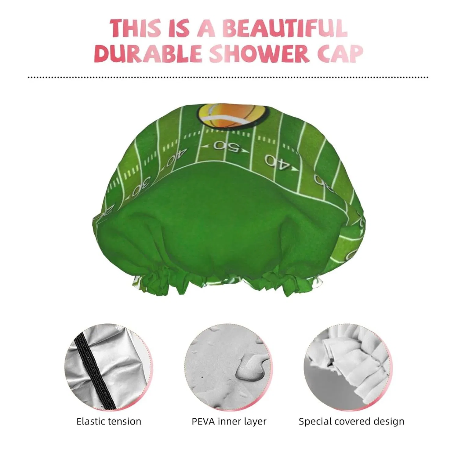 Шапочка для душа American Football Field Ball Sport Print, DUWAA, Schwarz — фото 3