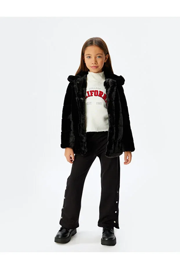 Детское пальто для девочек с искусственным мехом Faux fur coat baby collar long sleeve Koton, Black