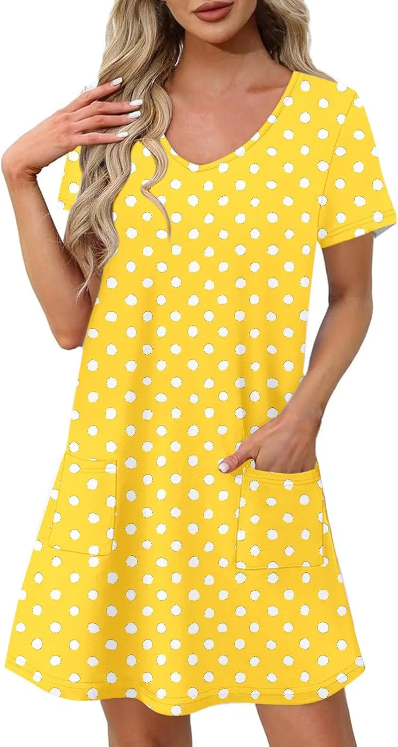 Женское мини-платье в горошек с коротким рукавом, Yellow
