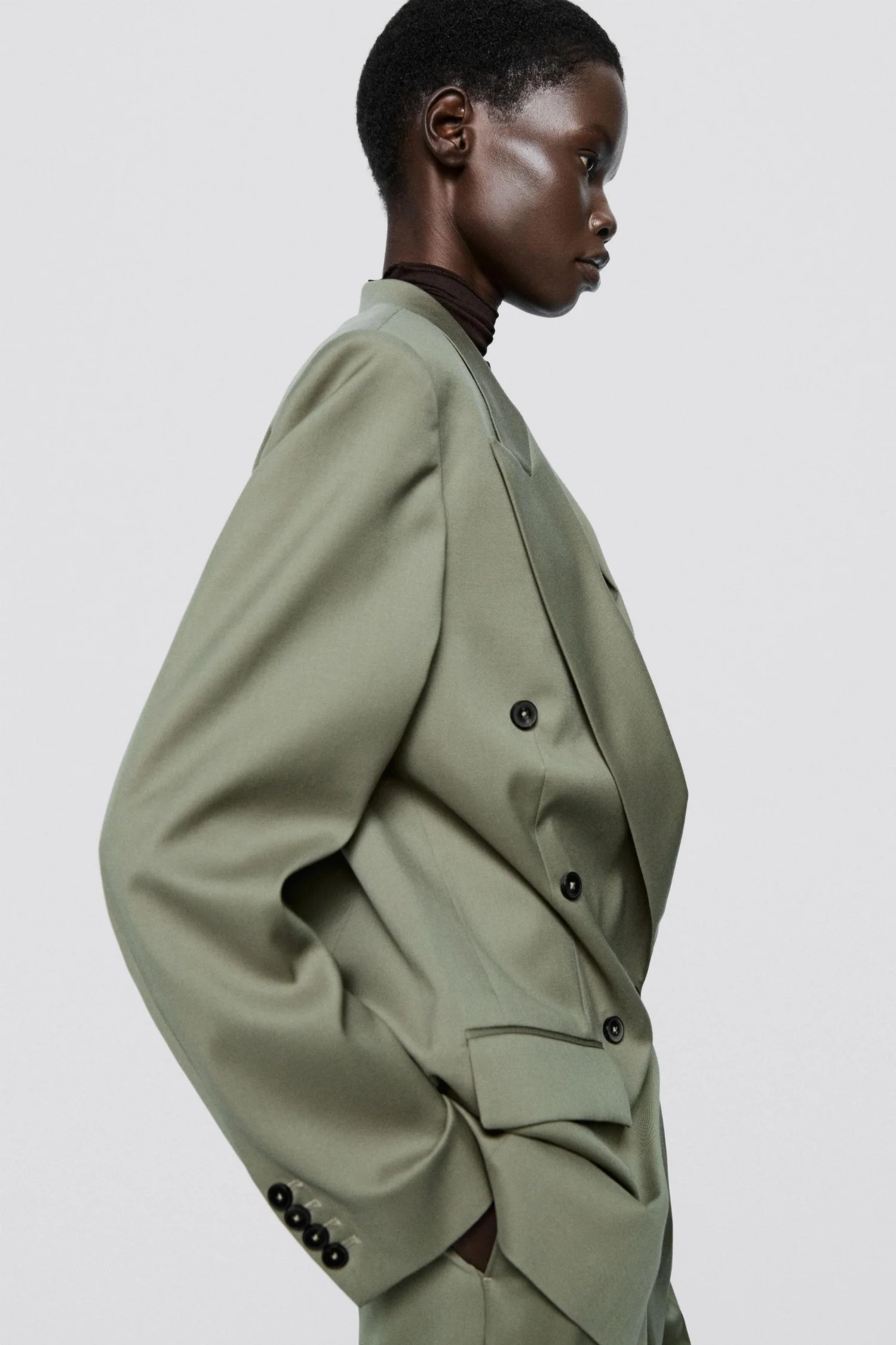 Пиджак Massimo Dutti Oversize Double-breasted Suit - Limited Edition, зелено-серый — фото 4
