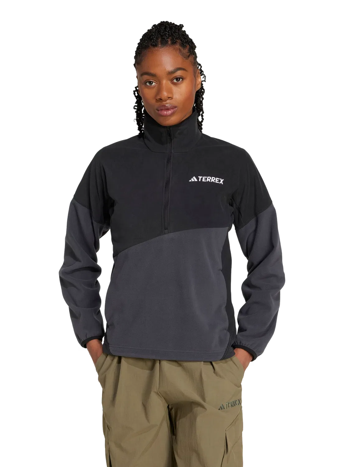 Женский флисовый свитер с полузастежкой Adidas TERREX Multi Climawarm, черный — фото 2