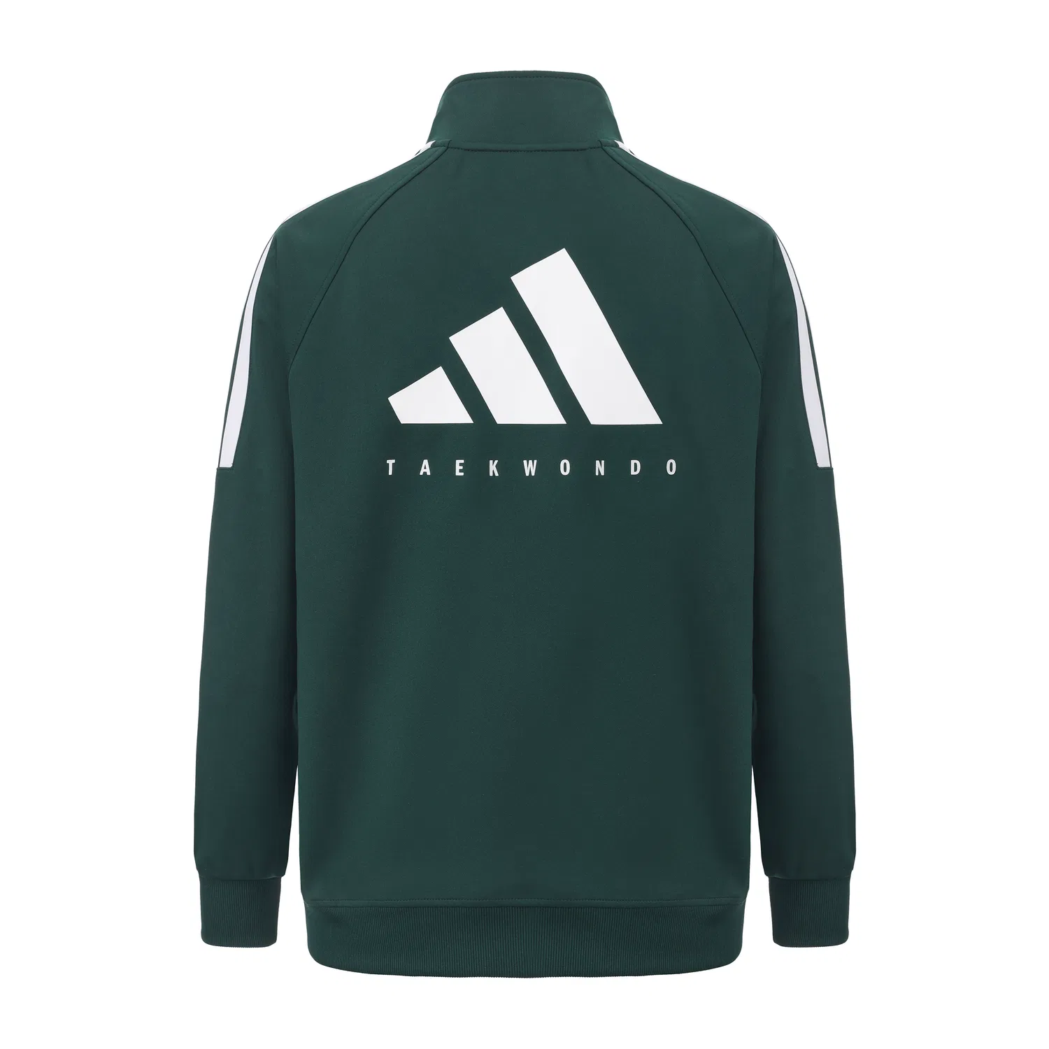 Куртка Adidas с воротником-стойкой, темно-зеленая с белыми полосами — фото 3