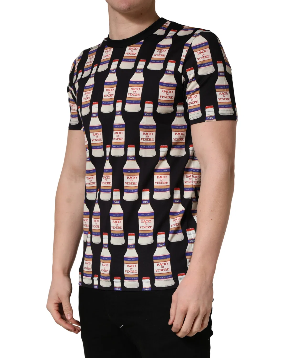Мужская футболка с принтом бутылки Black Bottle Print Dolce & Gabbana, черный — фото 3