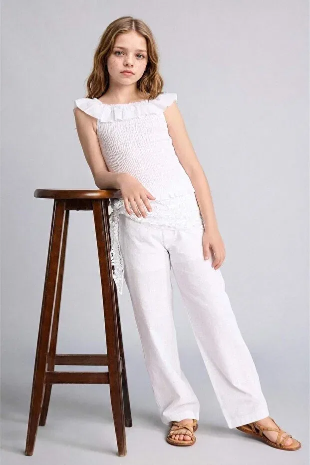 Детские брюки для девочек широкие Defacto, White-Wt34