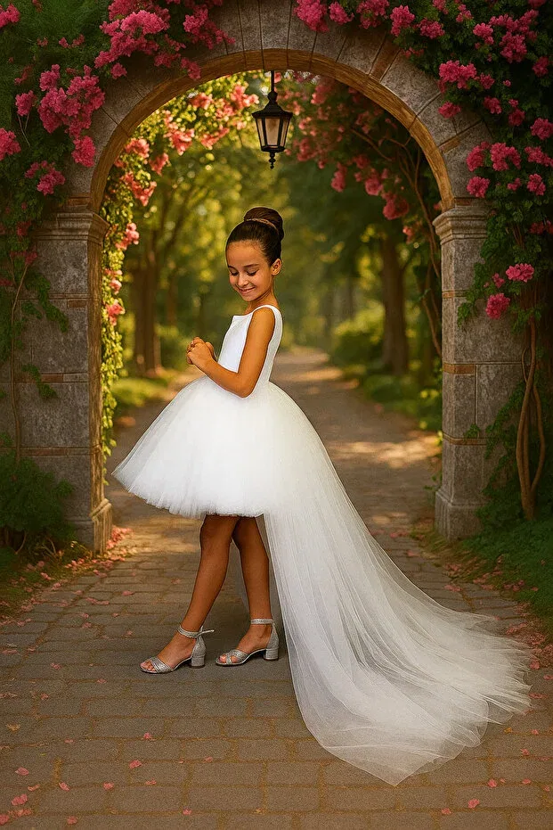 Детское платье с длинным шлейфом Tutu Skirt Tomac, White