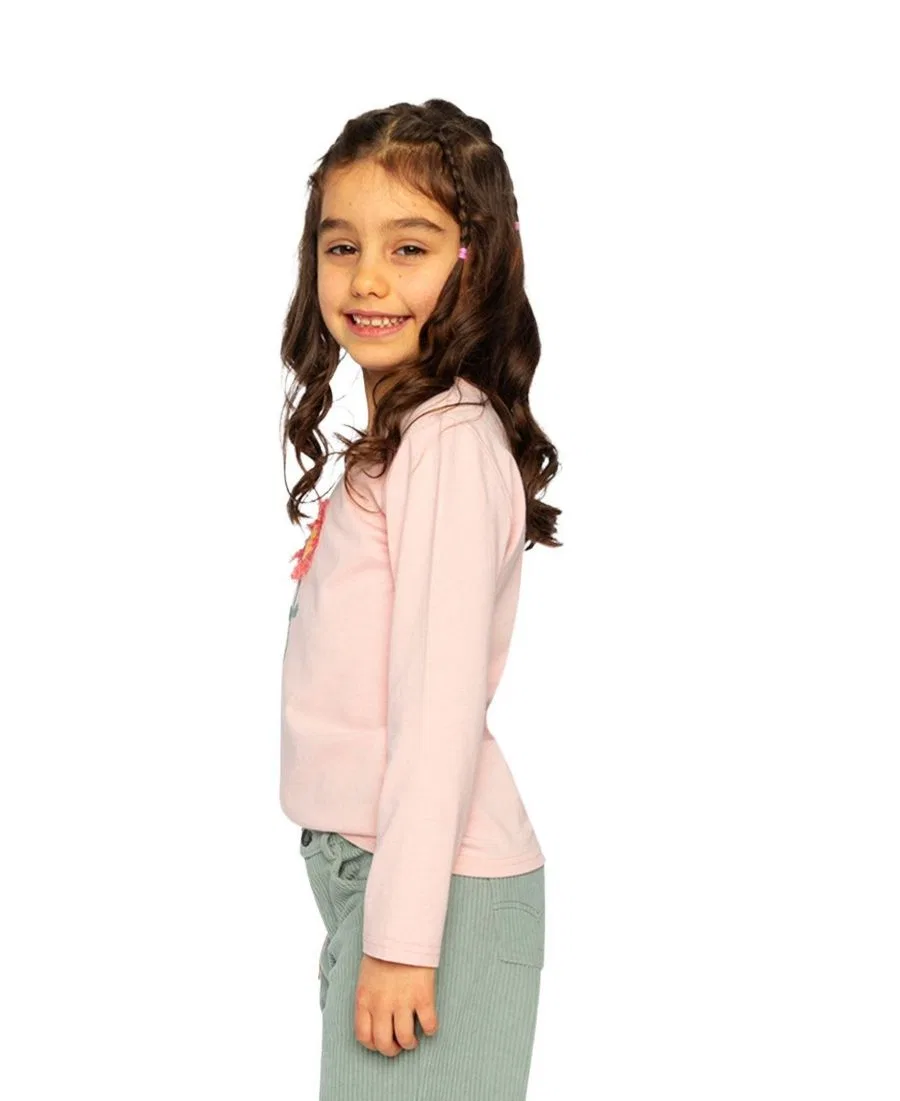 Футболка с длинным рукавом с 3D-вышивкой Frosted Strawberry Deux par Deux, Pale Dusty Pink — фото 3