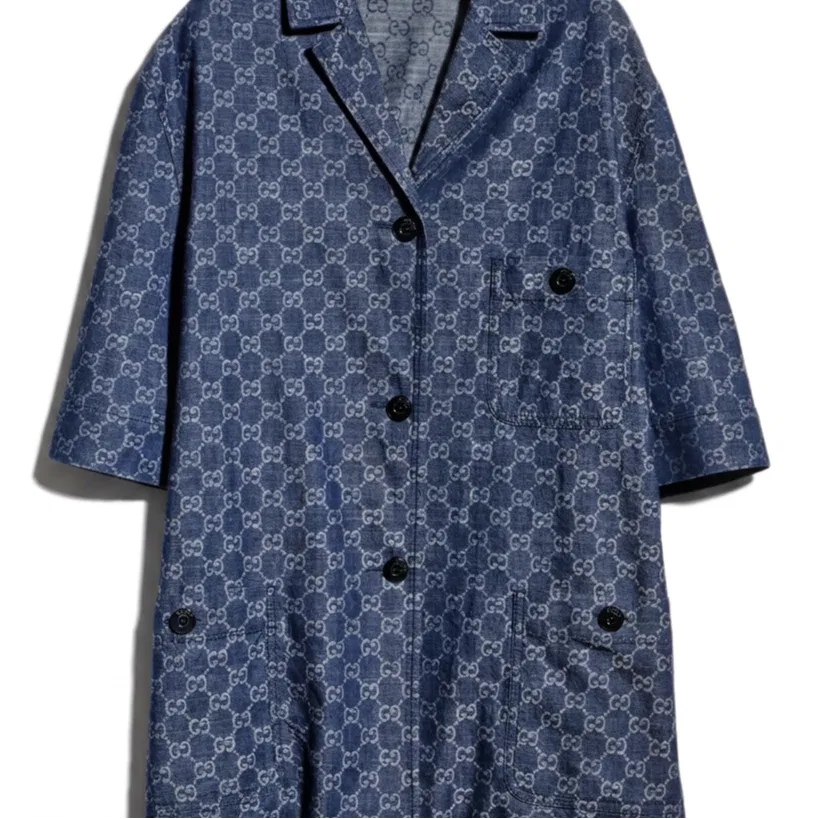 Женская рубашка с лацканами, прямого кроя Blue Lapel, GUCCI, Blue — фото 4