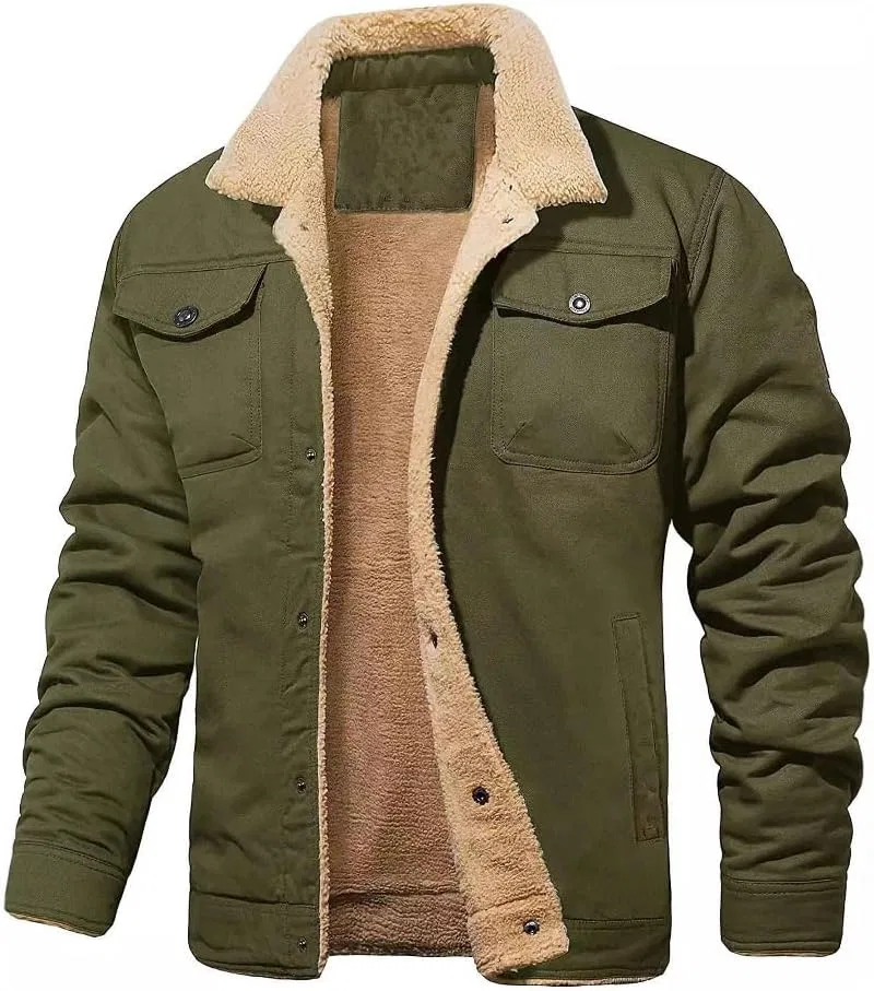 Мужская куртка из вельвета с флисом, workwear, зелёный