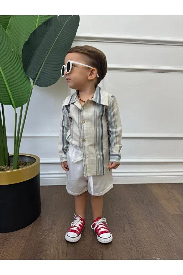 Детская рубашка для мальчиков из льна с длинным рукавом Ares Kids Fashion, White — фото 3