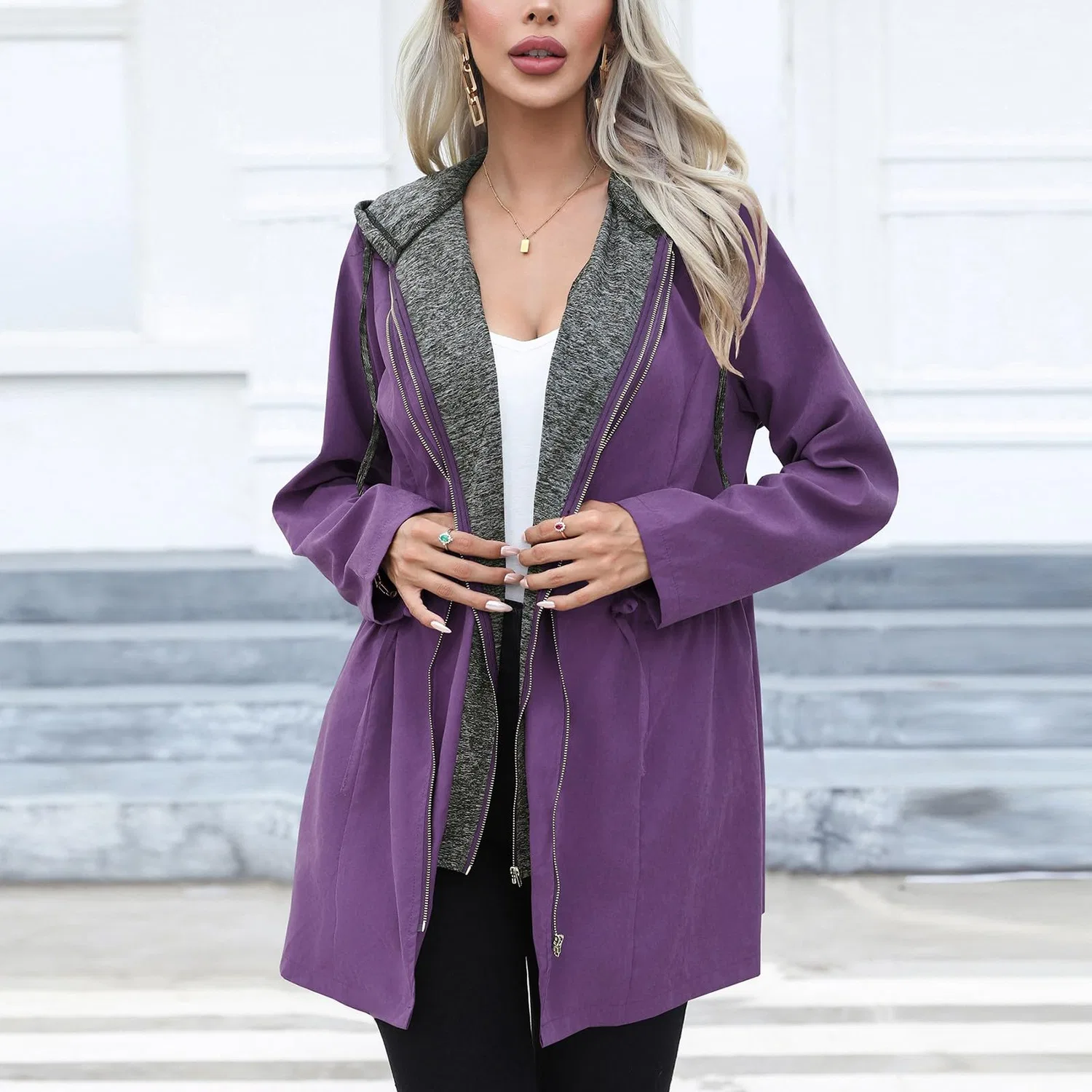 Женское лёгкое пальто с воротником Classic Outerwear, purple — фото 3