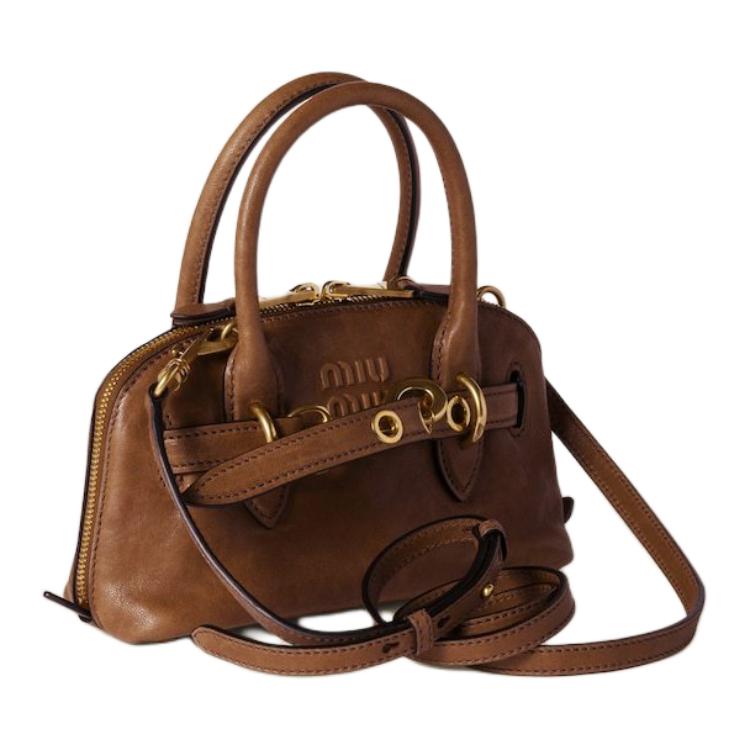 MIU MIU Наппа кожаная сумка через плечо миниатюрная женская модель Oak Tree Brown — фото 2