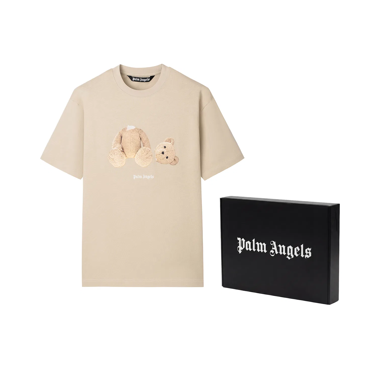 Детская футболка с круглым вырезом Beige Yellow PALM ANGELS