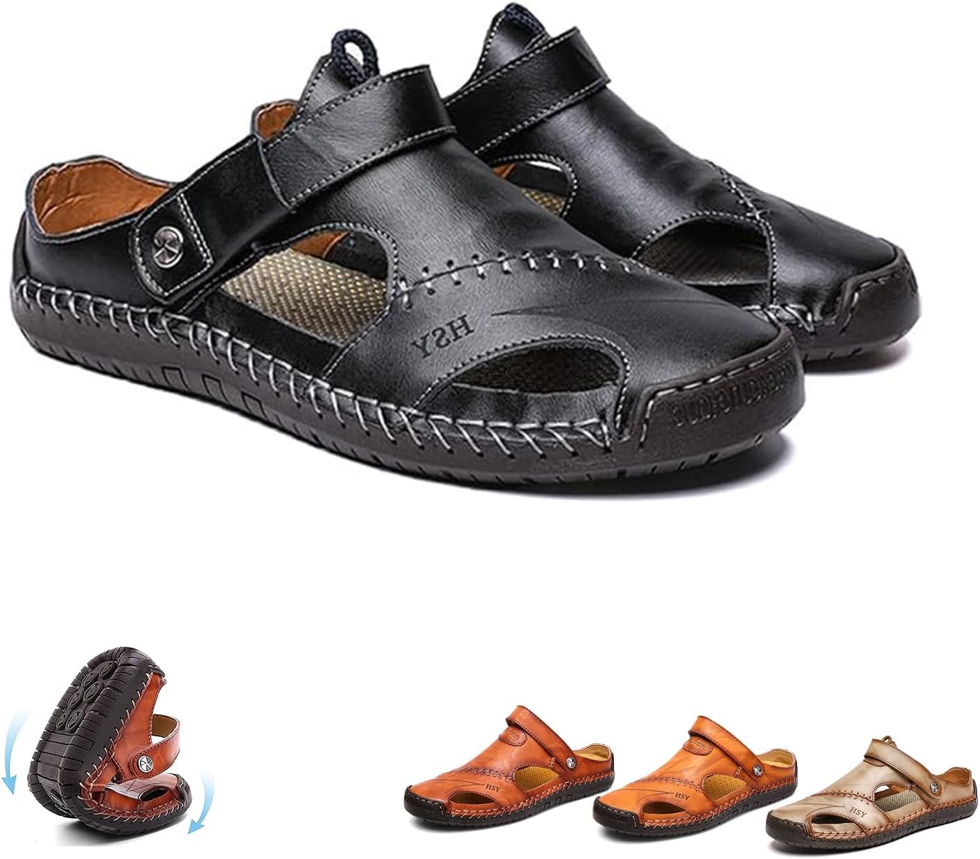 

Мужские дышащие сандалии VULHVDJU большого размера из мягкой кожи, регулируемые, на открытом воздухе, черный