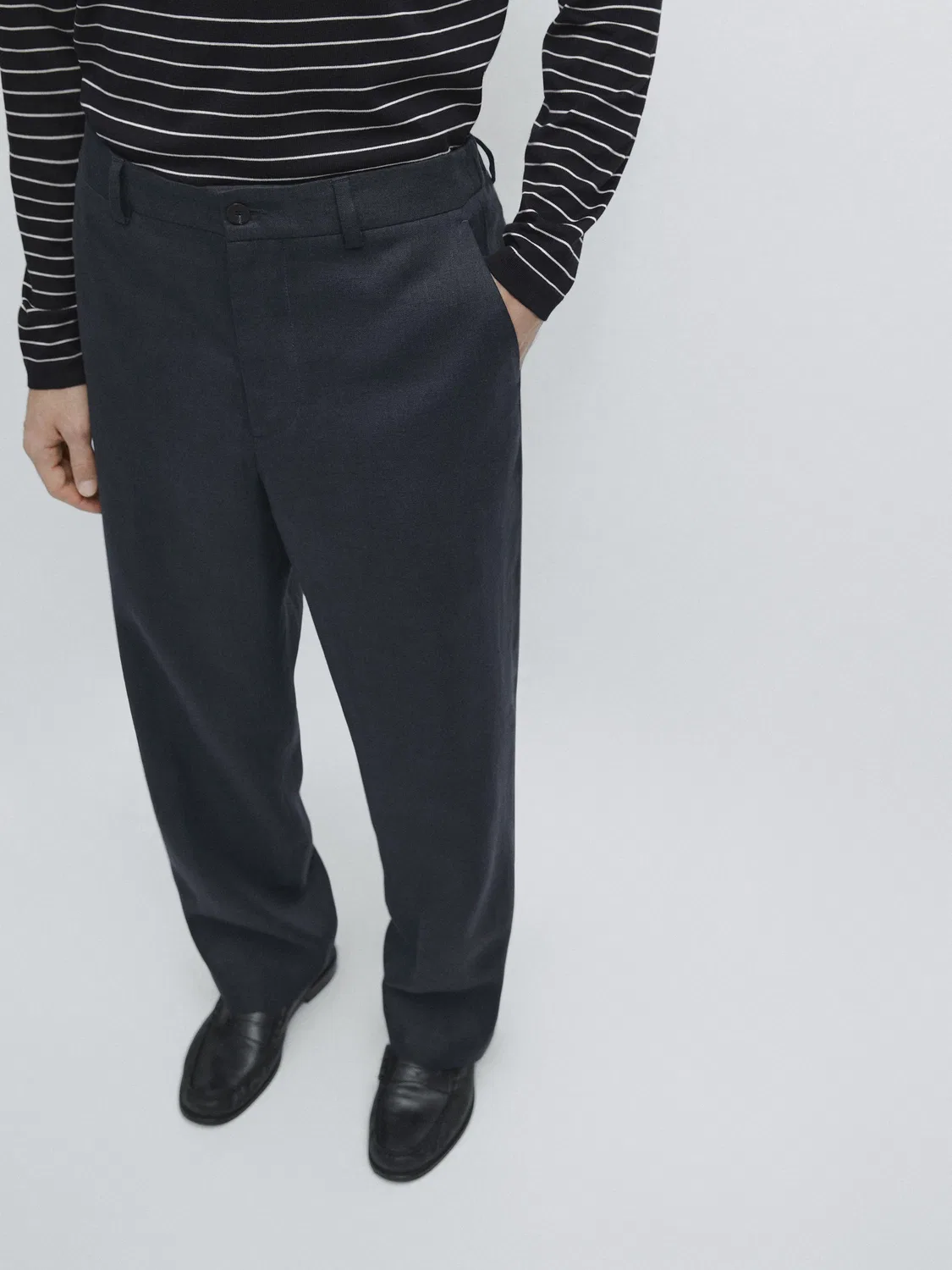 Легкие льняные брюки Massimo Dutti, темно-синий — фото 4