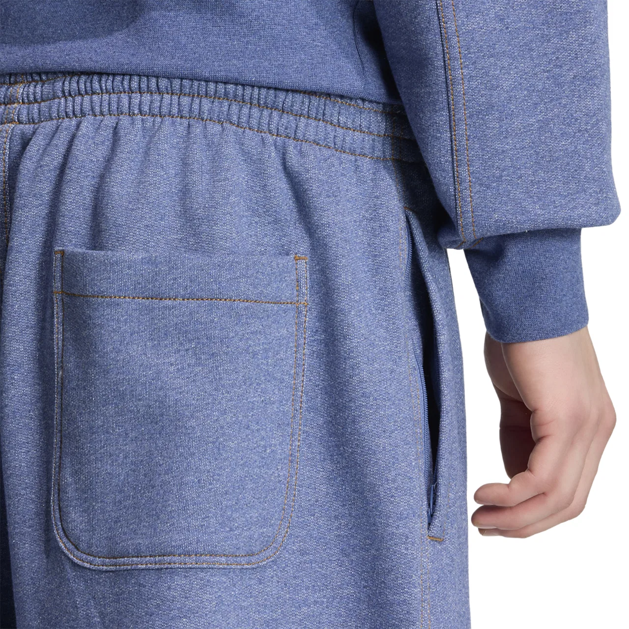 Мужские мешковатые брюки из футера с принтом Trefoil, adidas Originals Essentials Melange OH Baggy Pants, White/Blue — фото 4