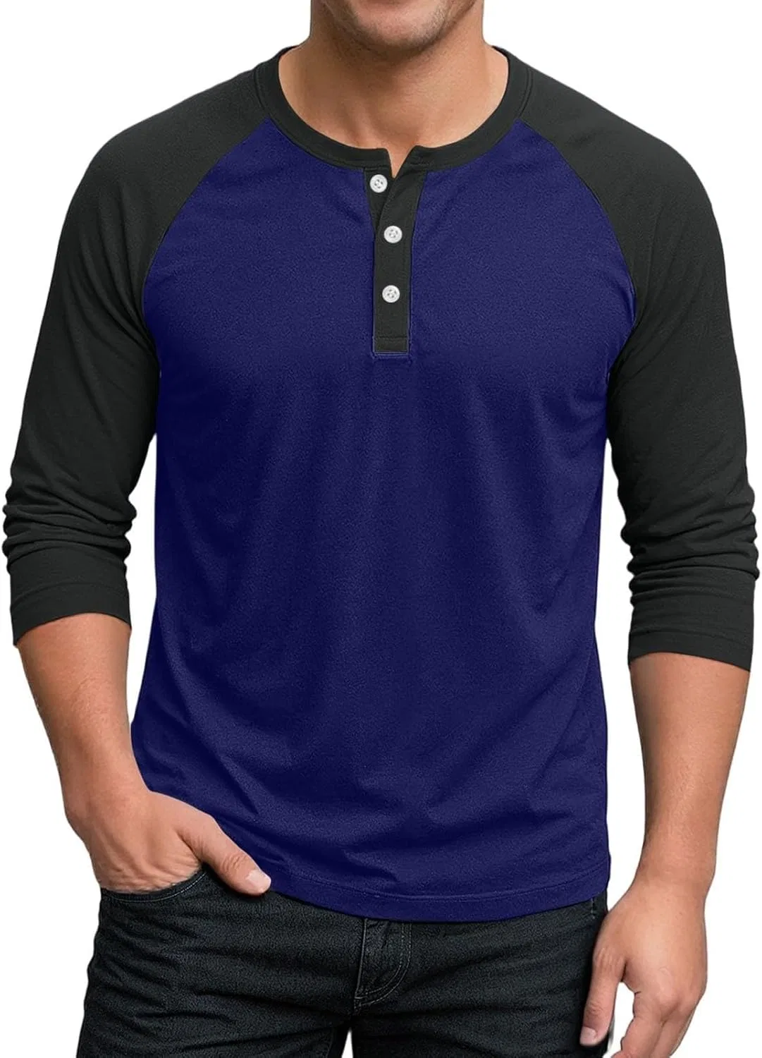 Мужская бейсбольная футболка с рукавом 3/4 Classic, Dark Blue