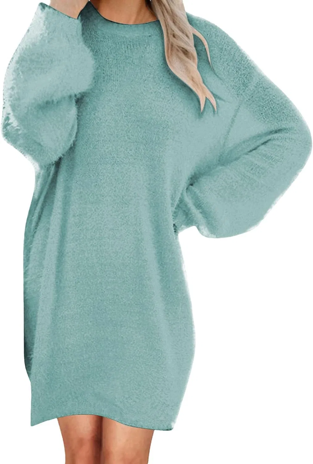 Женское свободное платье-свитер оверсайз с пушистой текстурой, Light Blue