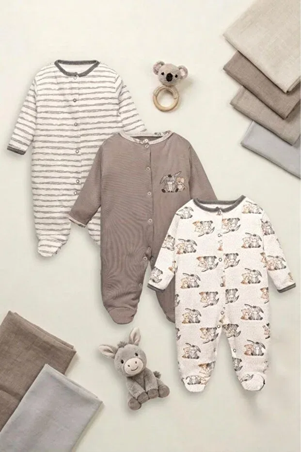 Детский комплект боди и пинеток из 3 предметов с принтом Cute Friends Pattern Mielco, Multicolor