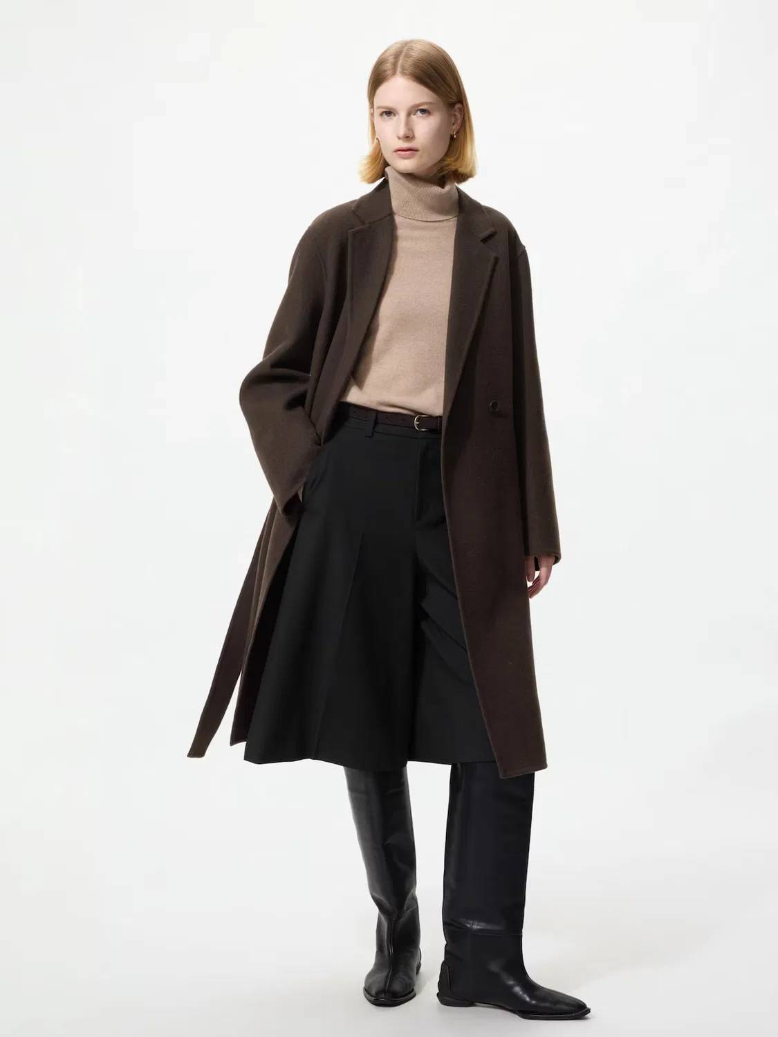 Пальто Uniqlo, свободное длинное двустороннее, темно-коричневый
