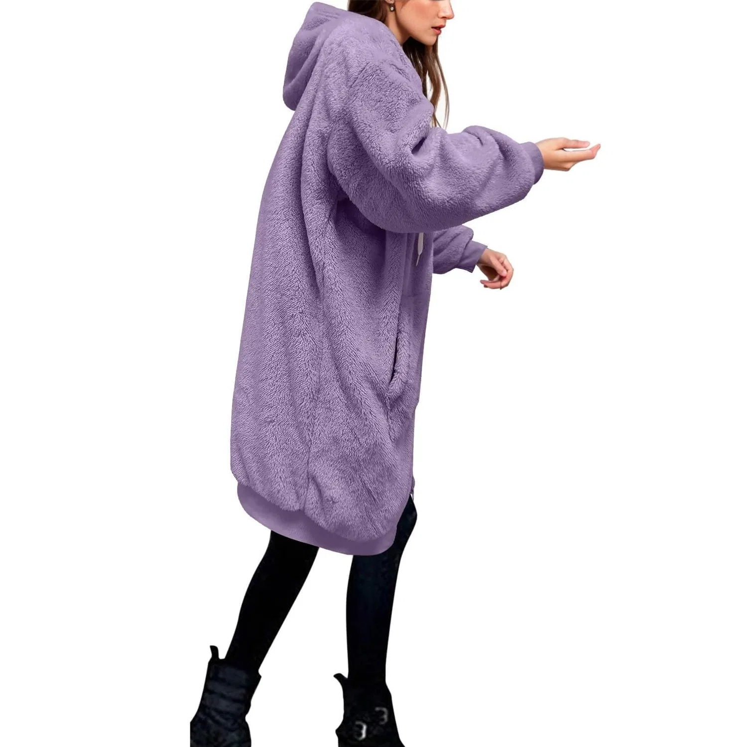 Женское утеплённое пальто с флисом на молнии, purple — фото 2