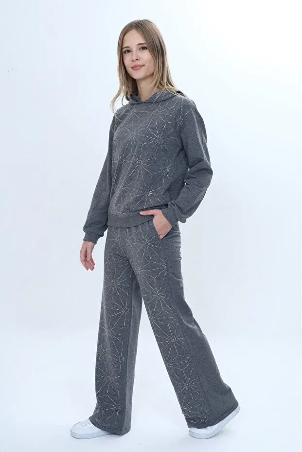 Детский комплект для девочек с вышивкой Stone Embroidered K Toontoy, Anthracite Melange — фото 2