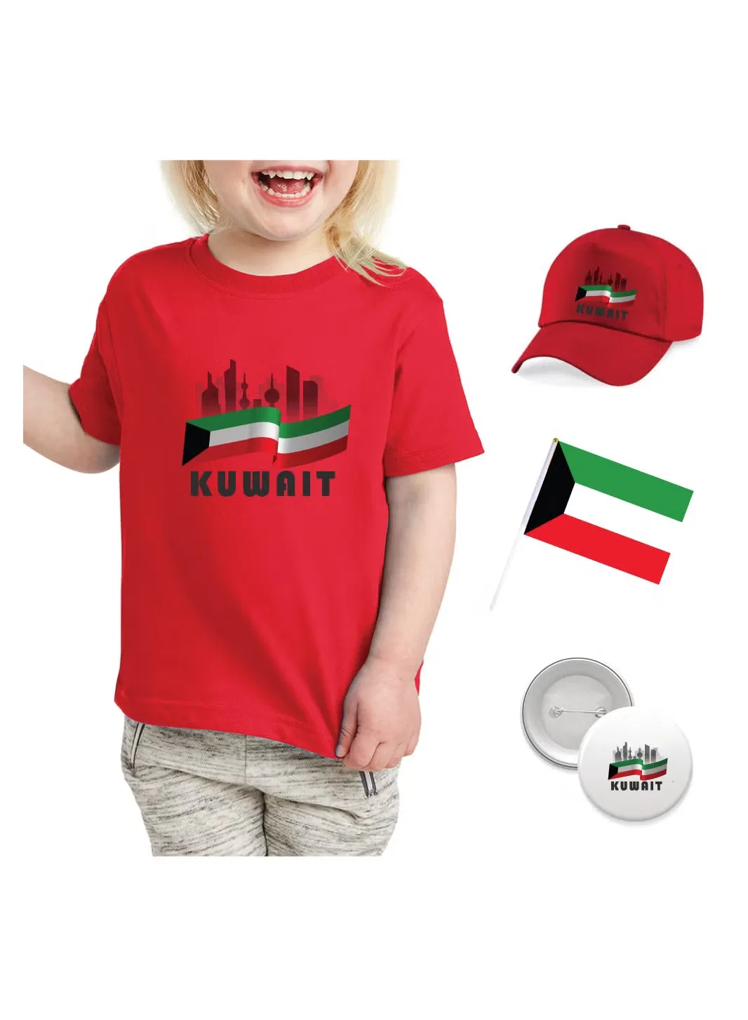 Комплект футболка кепка значок и флаг с принтом Printshop4Me, красный