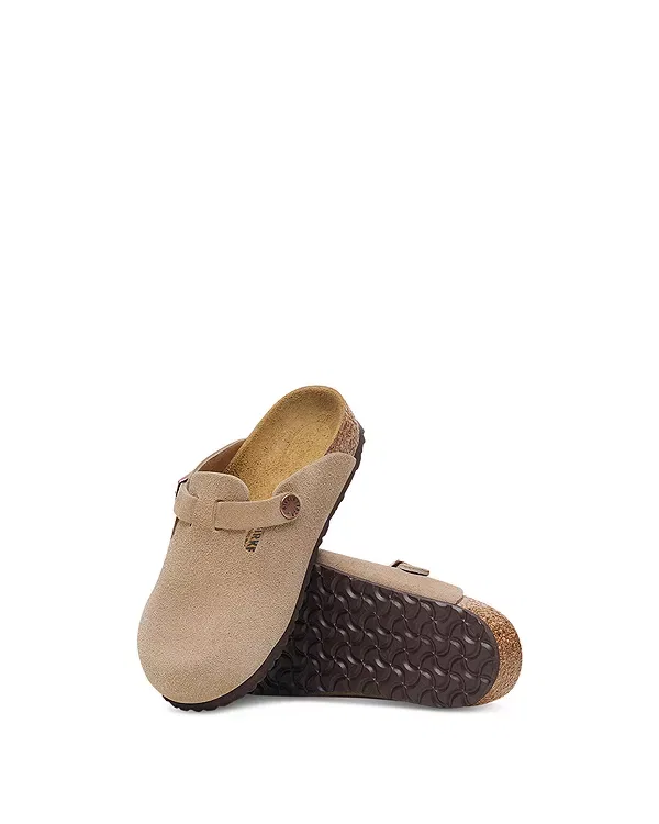 Детские сабо с регулируемой пряжкой Birkenstock Boston Kid Suede Leather Clogs, бежевый — фото 2