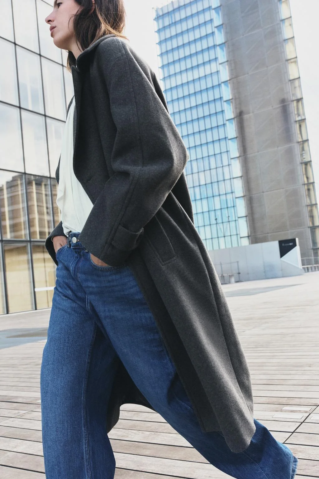 Пальто Zara Oversize Soft, серый — фото 3