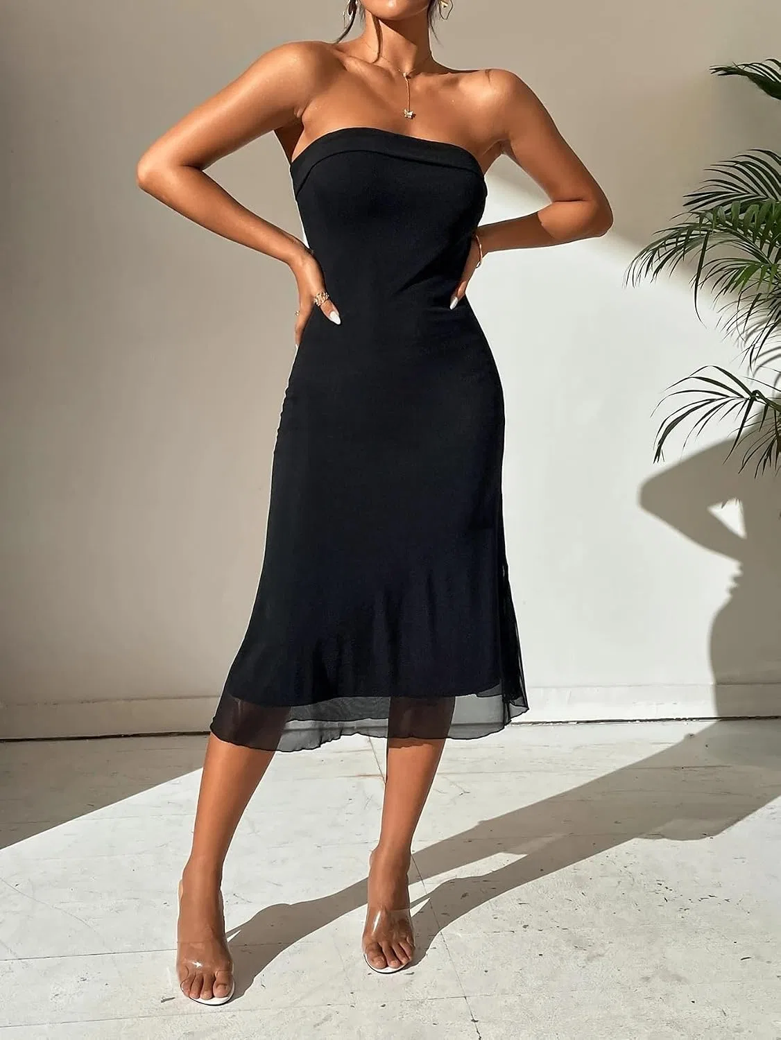 Женское летнее миди-платье без бретелей Backless Tube, Black — фото 4