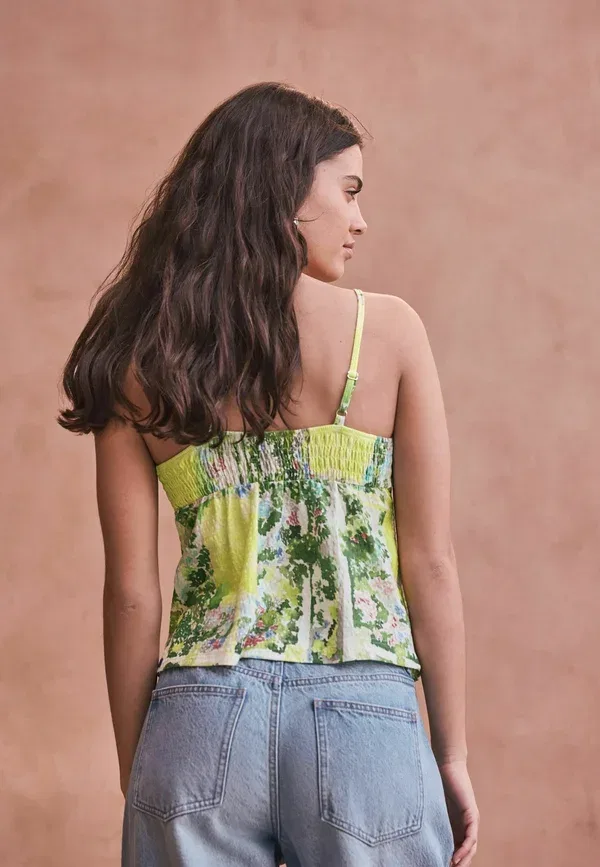 Топ с принтом Regular fit beaded strap sleeveless top Next, National Trust Yellow Floral Print, желтый — фото 2