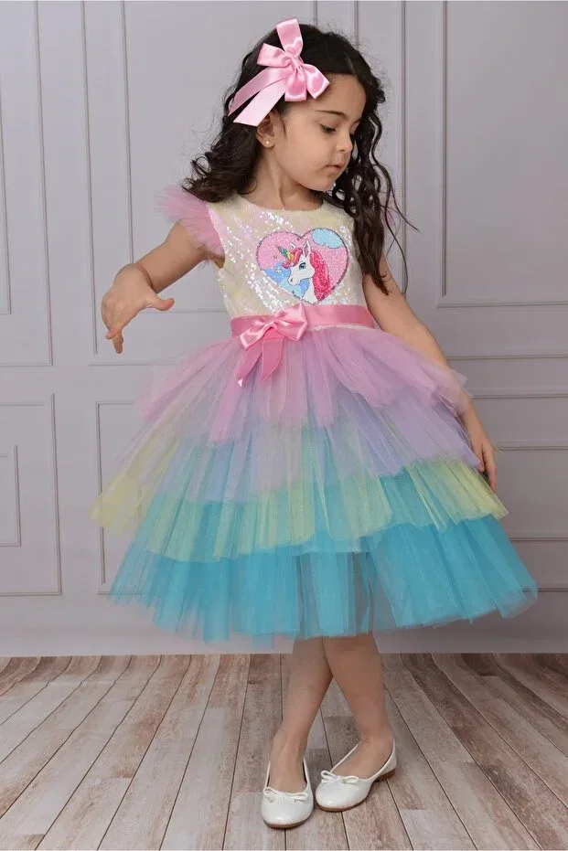 Детское платье для девочек с пайетками Unicorn Special Day Birthday Girl's Dress Mixie, Hologram