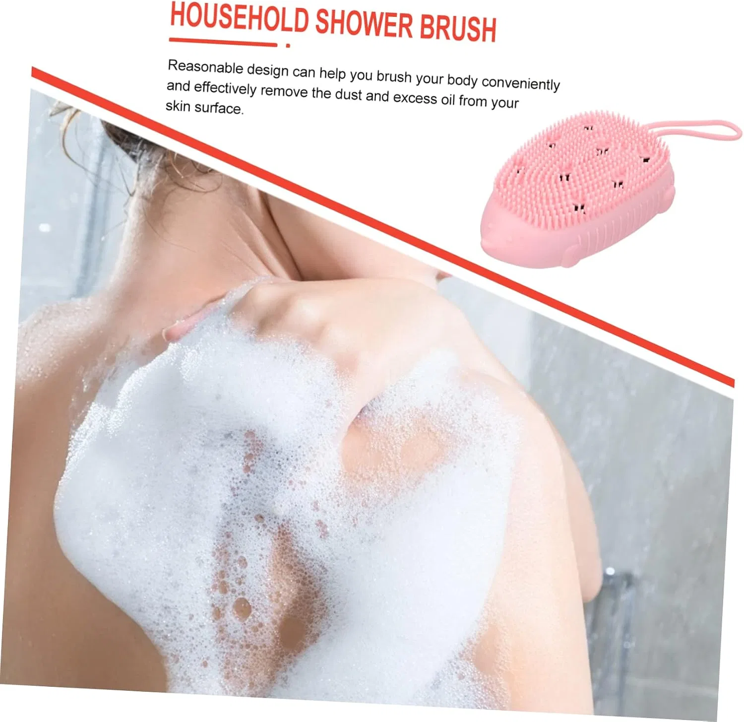 Силиконовая щетка для тела Healeved, двойная, 14 см, Pink — фото 3