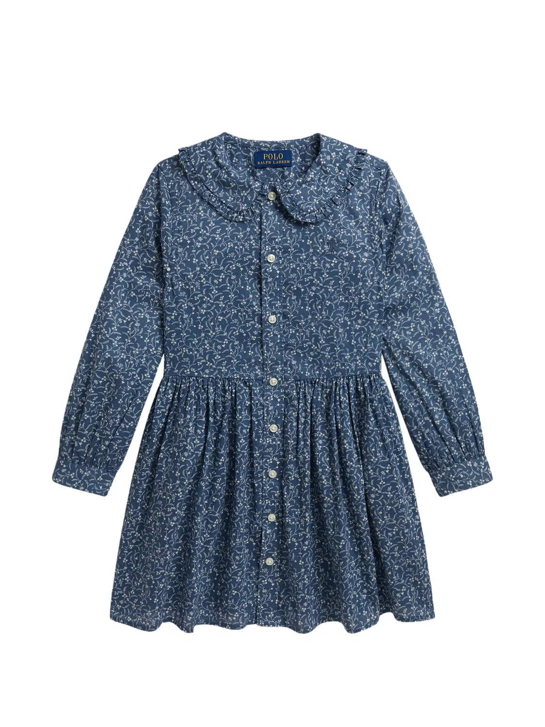 Платье с оборками и цветочным принтом Polo Ralph Lauren Kids, синий