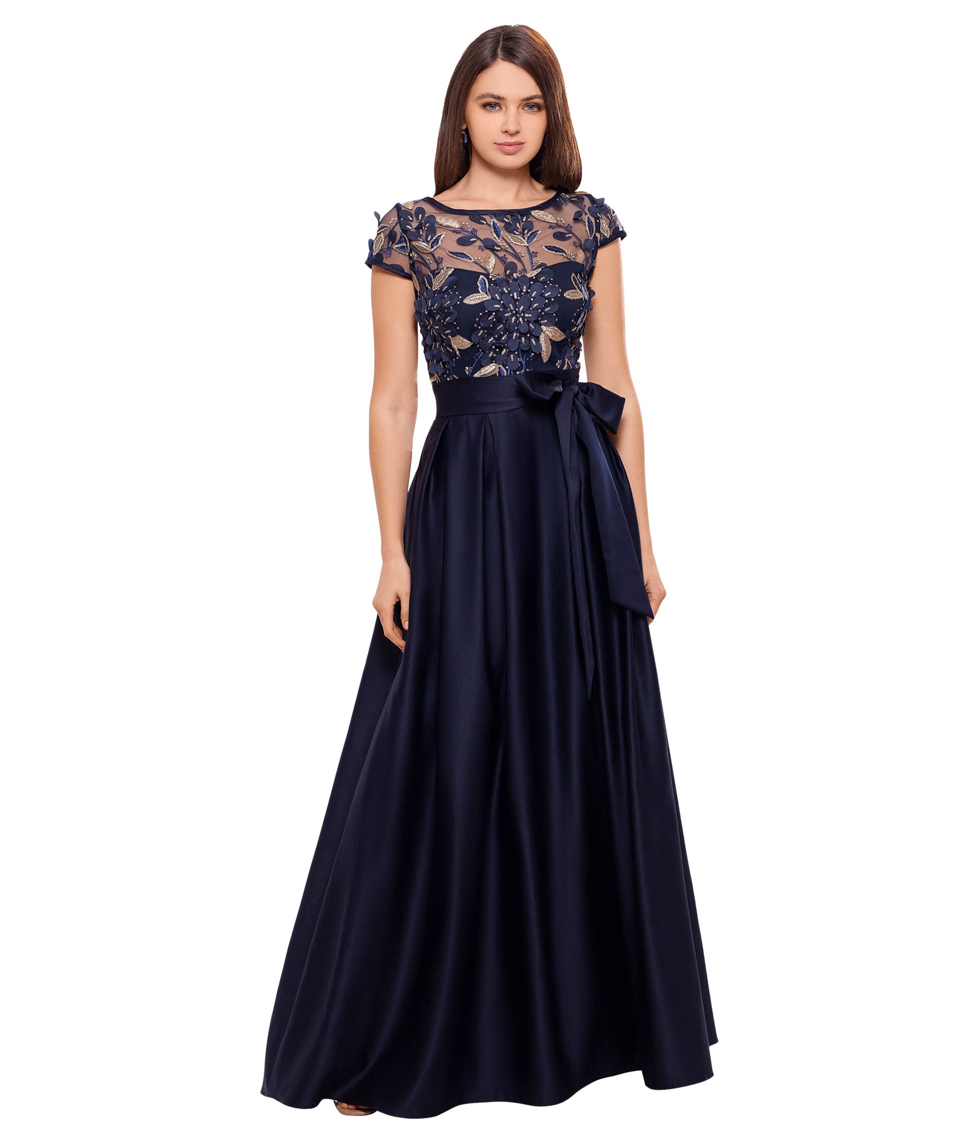 

Платье XSCAPE, Embroidered Cap Sleeve with Ballgown Skirt