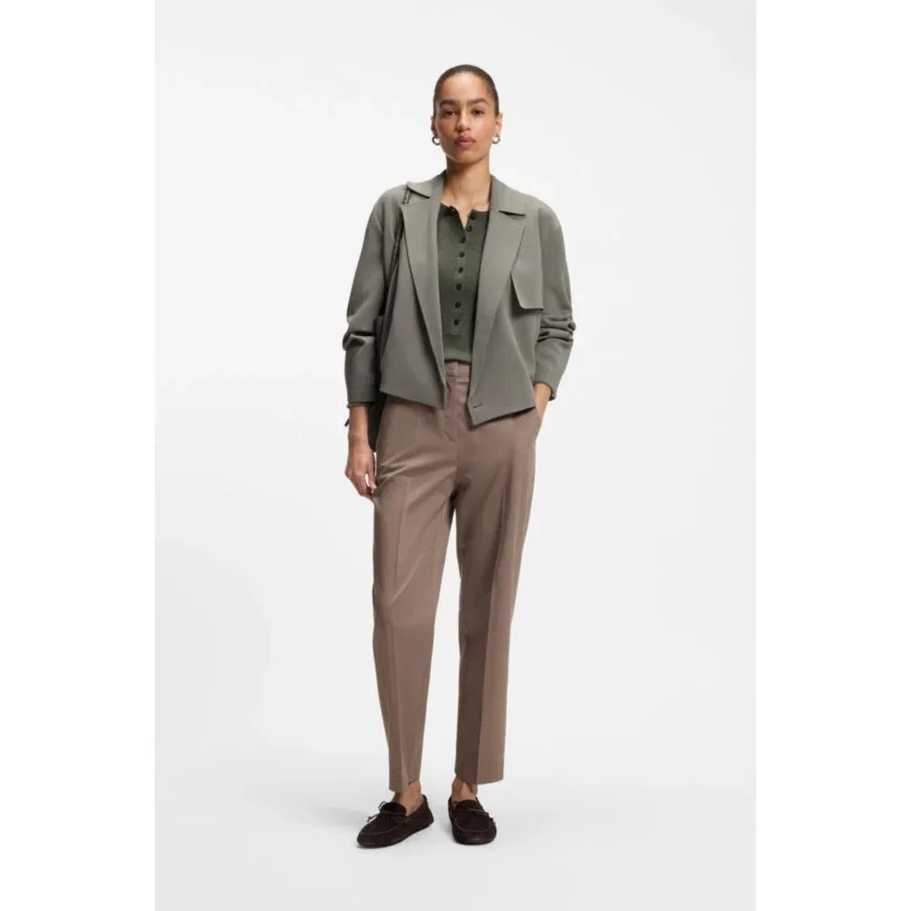 Женский свитер с воротником хенли из мериносовой шерсти BOSS, Dark Green — фото 2