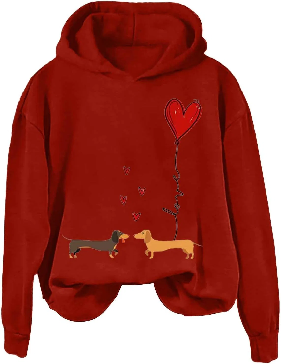 Женское худи с принтом Dachshund Hoodie, красный — фото 4