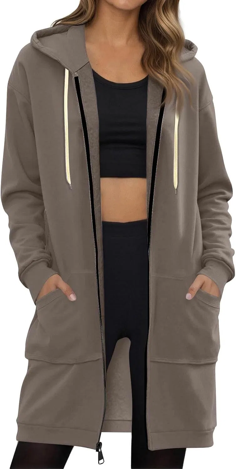 Женское удлинённое худи на молнии Oversized Tunic с капюшоном, светло-коричневый