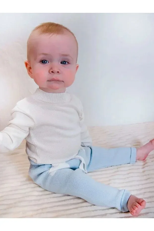 Детские штаны для новорожденных хлопковые Knitwear winter baby pocket detailed elastic waist trousers Minora, Baby Blue — фото 3